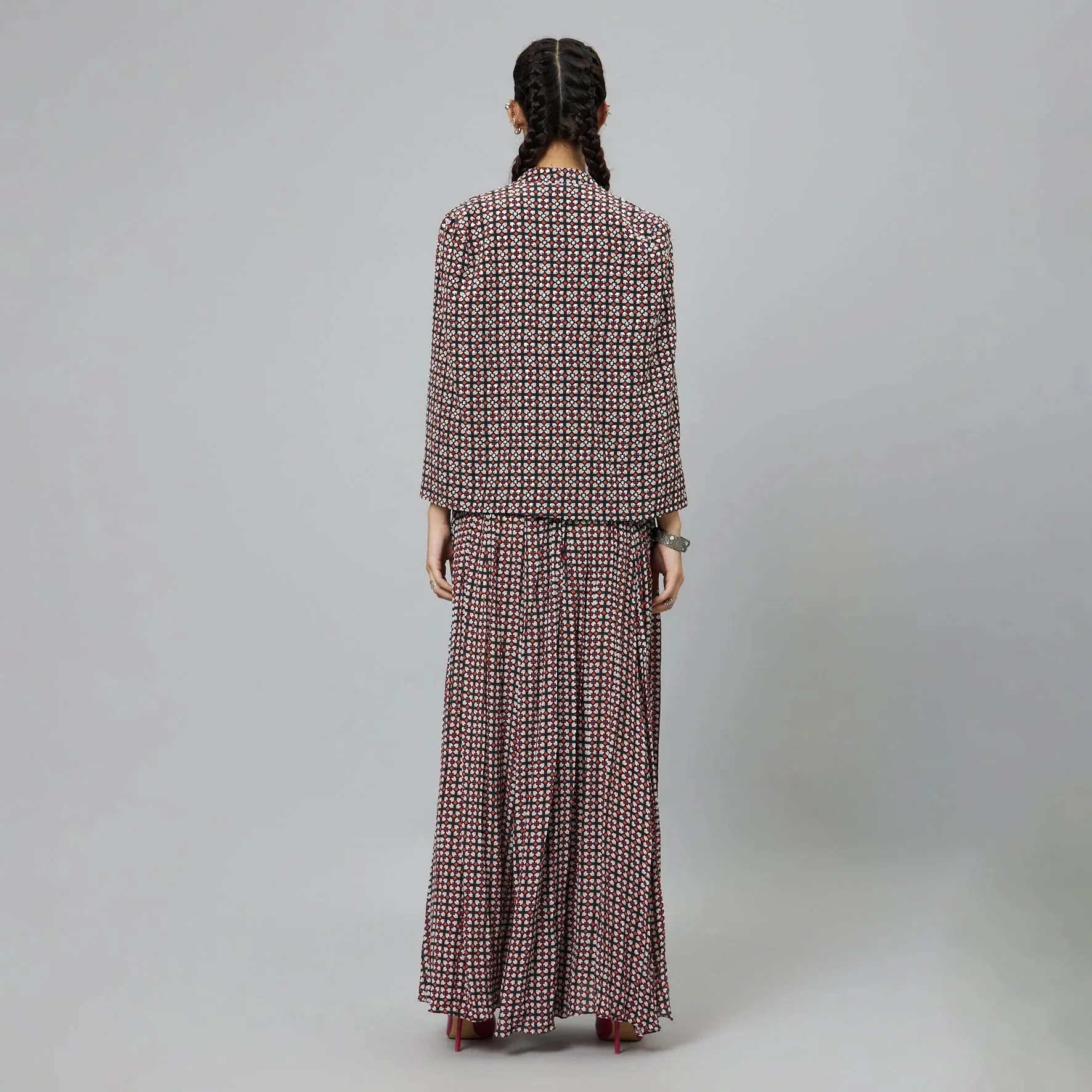 BLACK GEOMETRIC PRINT NOOR JACKET SET