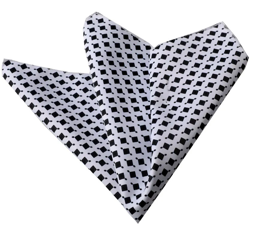 Black White Pattern Pocket Square for Men - Premium Silk Handkerchiefs for Suits