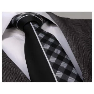 Black White Plaids Mens Designer Silk Necktie with Gift Box - Premium Quality made in Europe