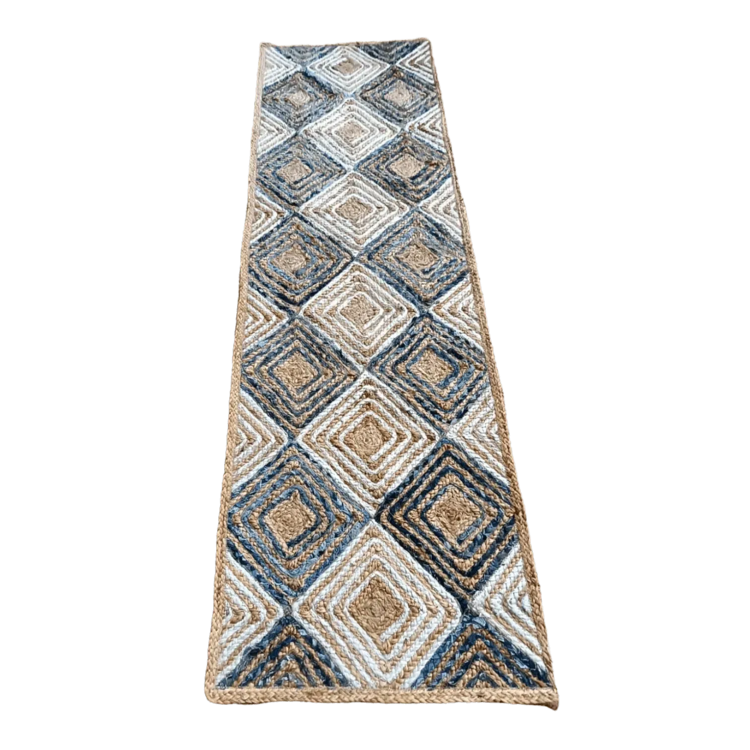 Blue Diamonds Runner Jute Rug