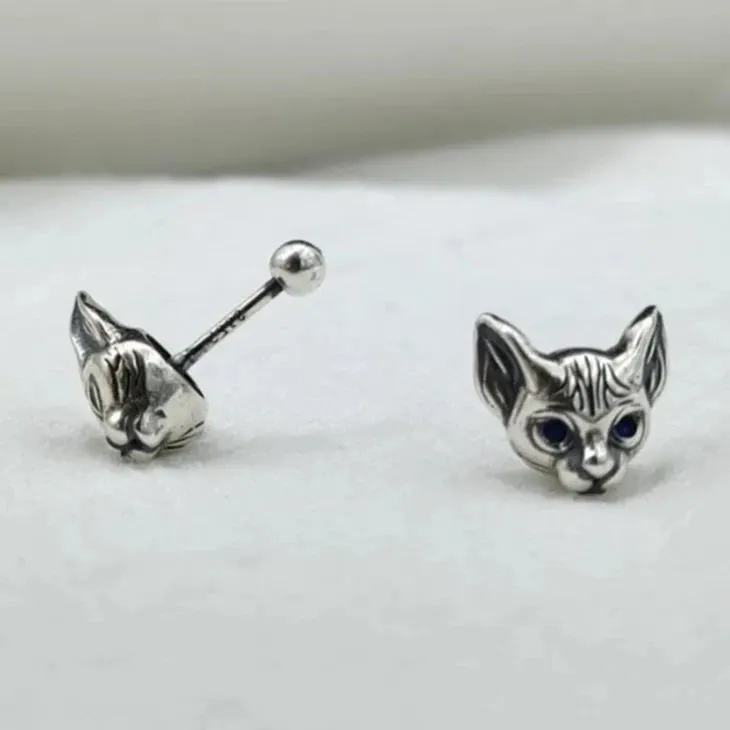 Blue-Eyed Kitten Head Earrings