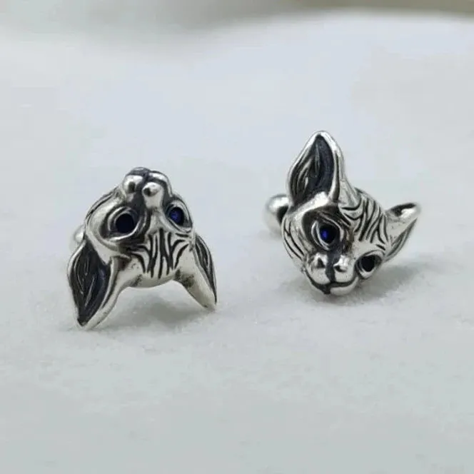 Blue-Eyed Kitten Head Earrings