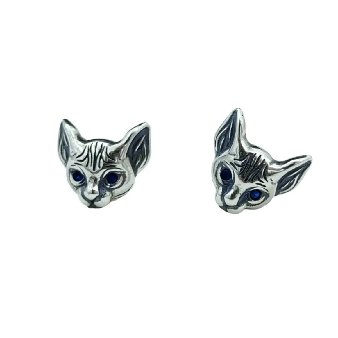 Blue-Eyed Kitten Head Earrings