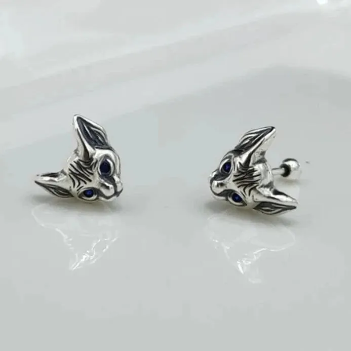 Blue-Eyed Kitten Head Earrings