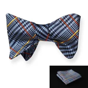 Blue Orange Mens Silk Self tie Bow Tie with Pocket Squares Set