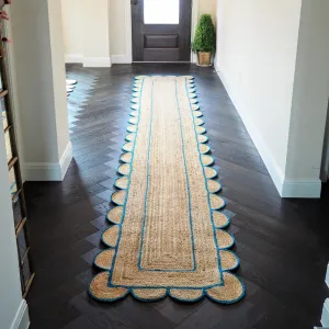 Blue Scalloped Border Jute Rug Runner