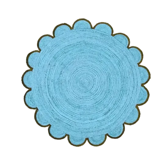 Blue Scalloped Round Jute Rug 9' x 9'