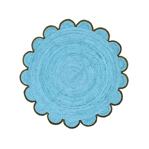 Blue Scalloped Round Jute Rug