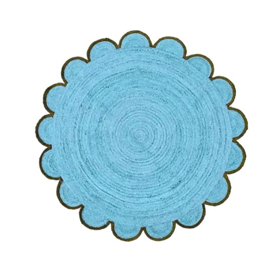Blue Scalloped Round Jute Rug