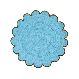 Blue Scalloped Round Jute Rug