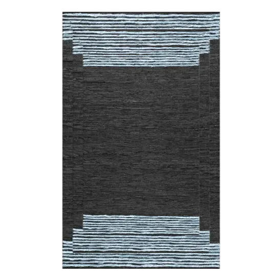 Blue Stripe Black Area Jute Rug