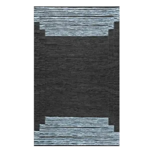 Blue Stripe Black Area Jute Rug
