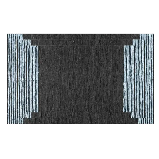 Blue Stripe Black Area Jute Rug