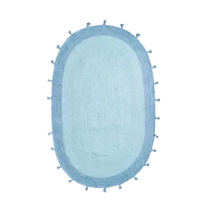Blue Two Toned Oval Jute Rug with Tassels
