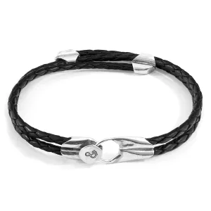 Braided Black Leather & Sterling Bracelet