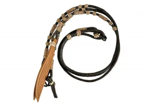 Braided Dark Brown rawhide Romal reins with leather popper
