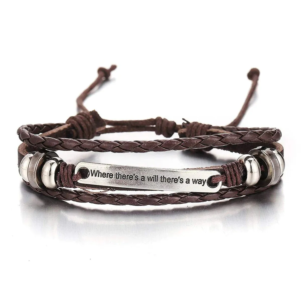 Braided Leather Wrist Band Wrap Around Bracelet with Layered Beads