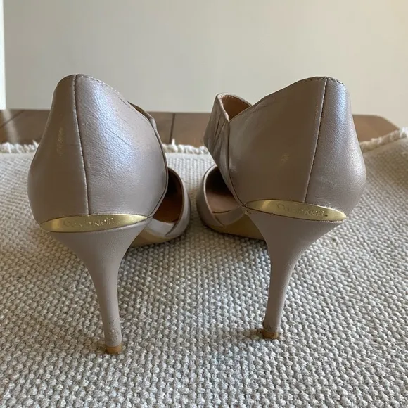 Calvin Klein Nude Leather Pumps With Cross Strap Size 8.5 Heel: 3 1/2”