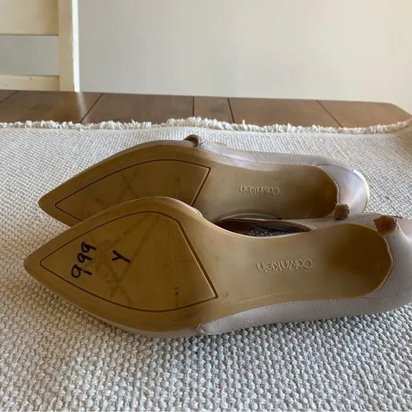 Calvin Klein Nude Leather Pumps With Cross Strap Size 8.5 Heel: 3 1/2”