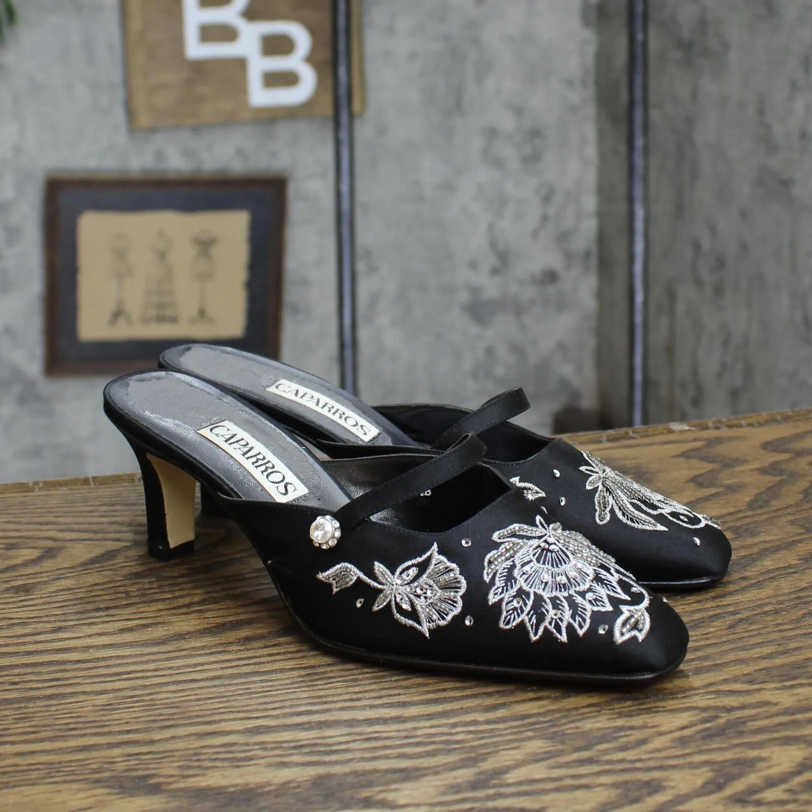 Caparros Womens Vintage Satin Embellished Heels 16740400cb8583 Black 7.5B