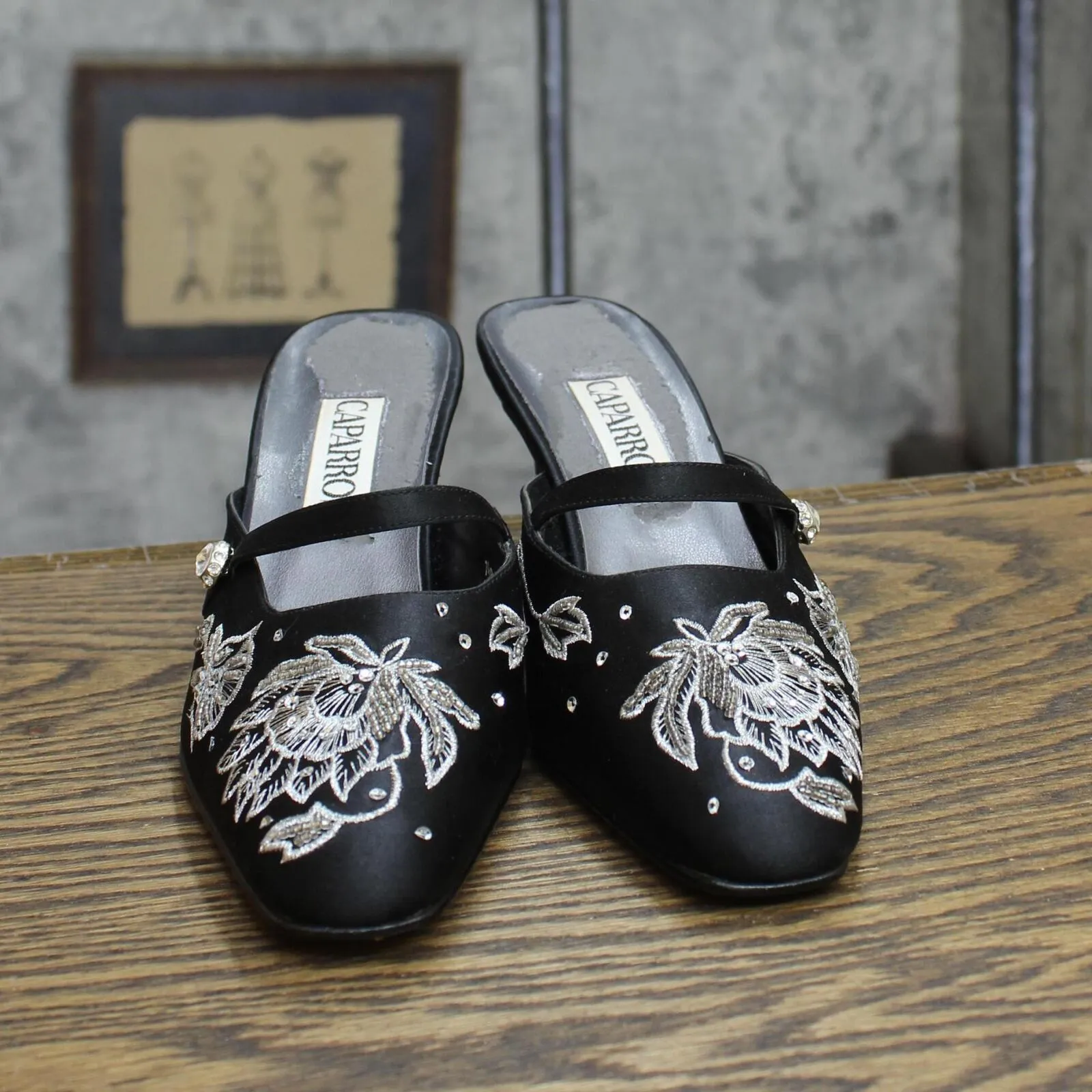 Caparros Womens Vintage Satin Embellished Heels 16740400cb8583 Black 7.5B