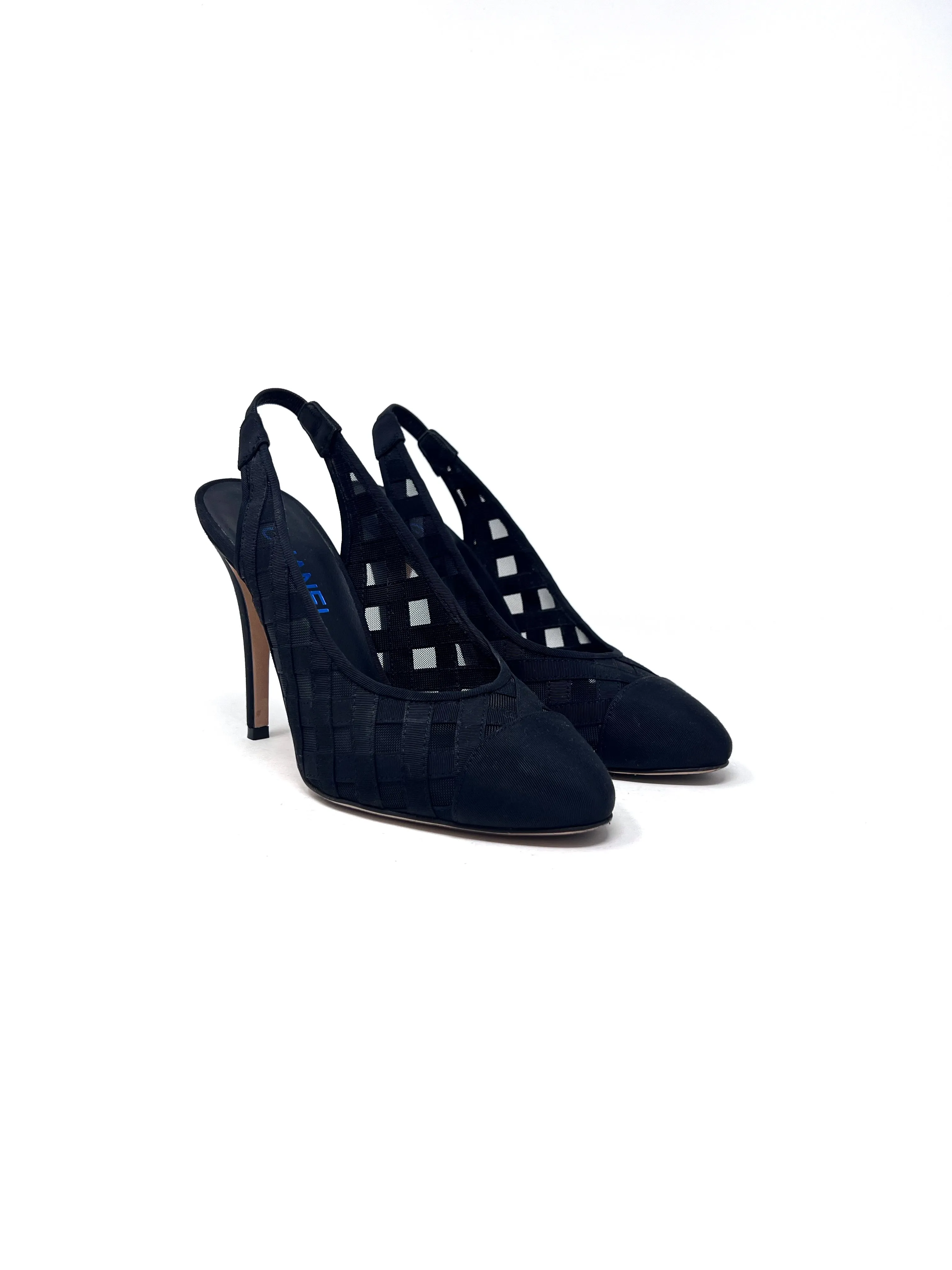 Chanel W Shoe Size 37.5 '19 CC Mesh & Grosgrain Cap Toe Slingbacks
