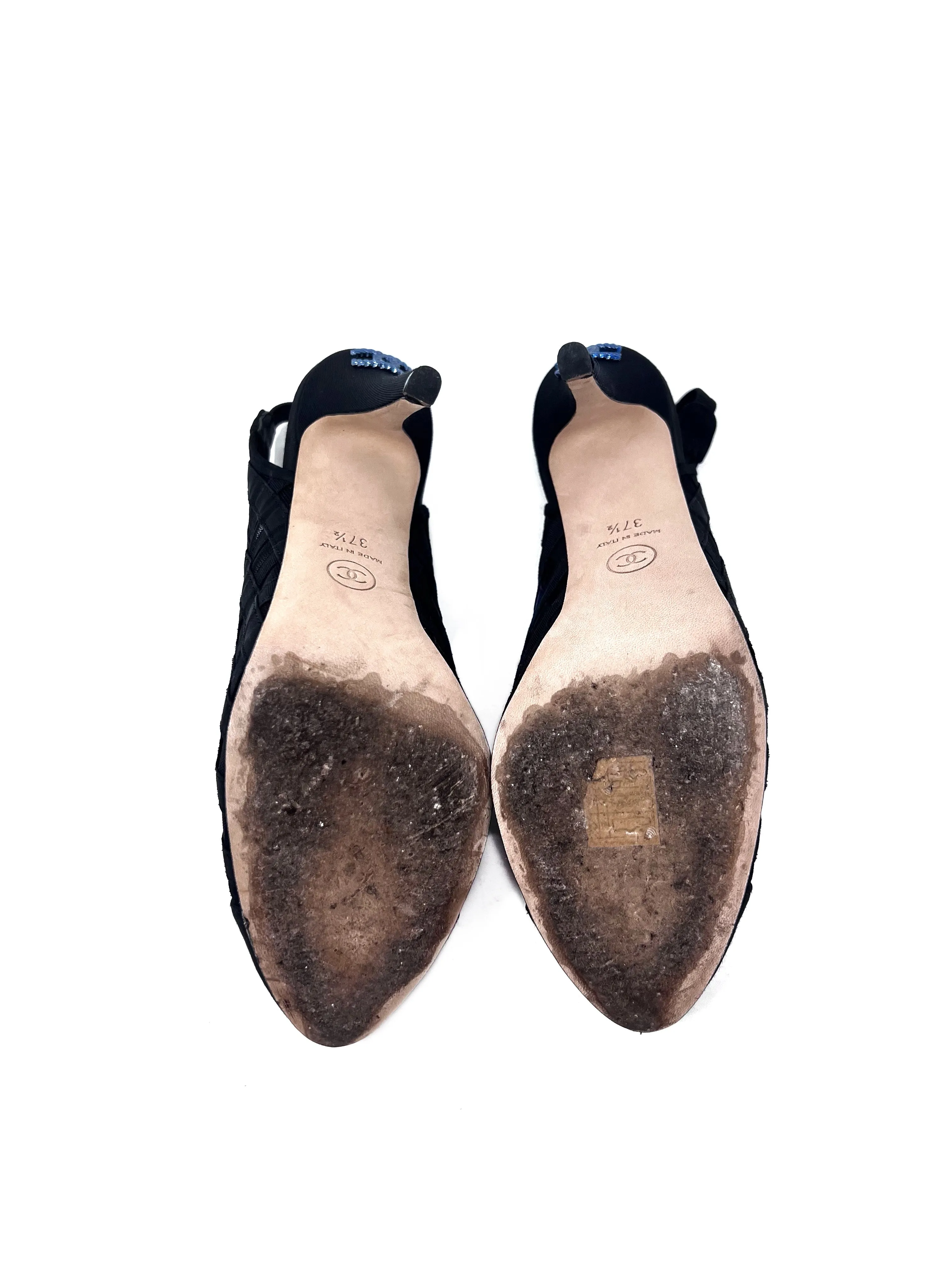 Chanel W Shoe Size 37.5 '19 CC Mesh & Grosgrain Cap Toe Slingbacks