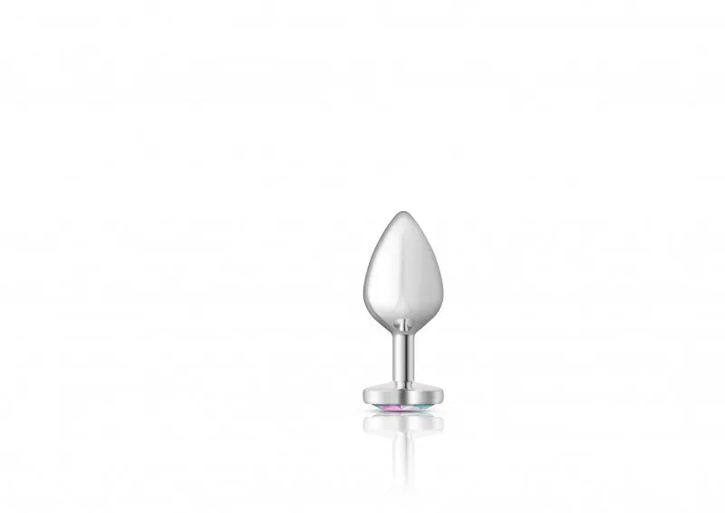 Cheeky Charms - Silver Metal Butt Plug - Heart - Clear - Medium