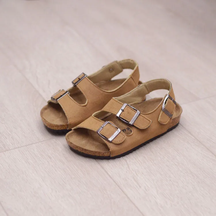 Children Boys And Girls Cork Sandals One Word Shoes Flip Flops Beach Double Ring