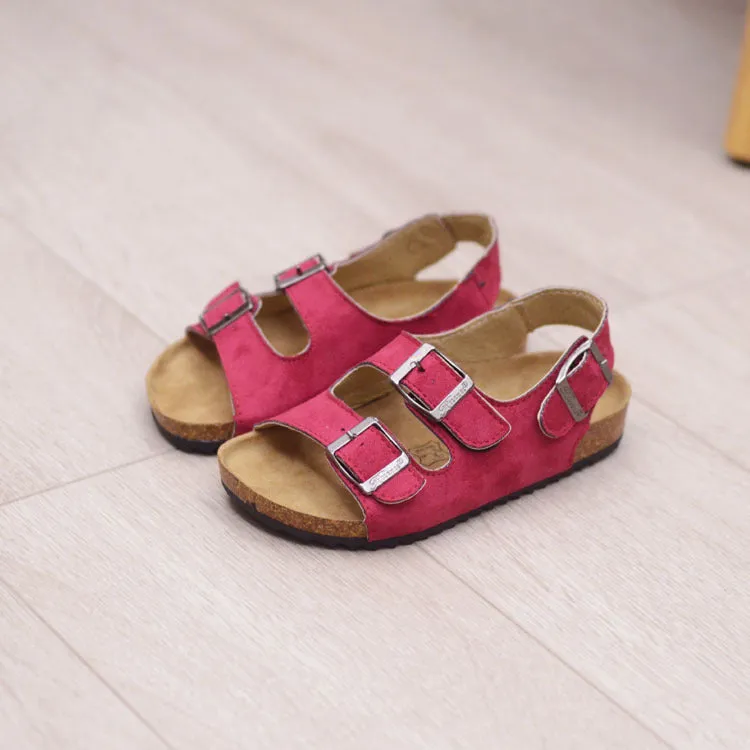 Children Boys And Girls Cork Sandals One Word Shoes Flip Flops Beach Double Ring