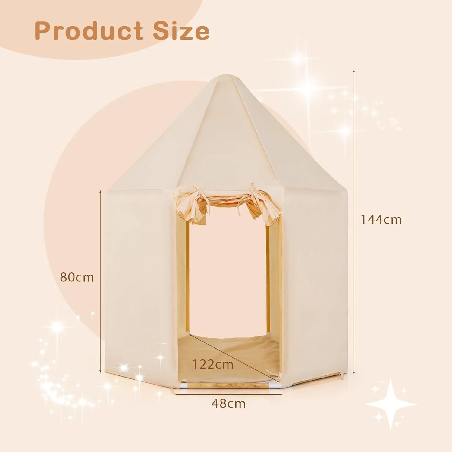 Children’s Large Playhouse Tent | 2 Doors with Washable Mat | Cream