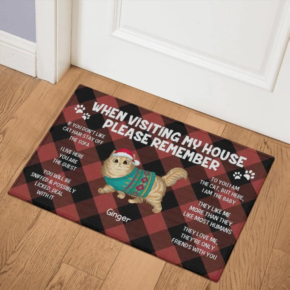 Christmas Remember When Visiting Our House Cats Personalized Doormat