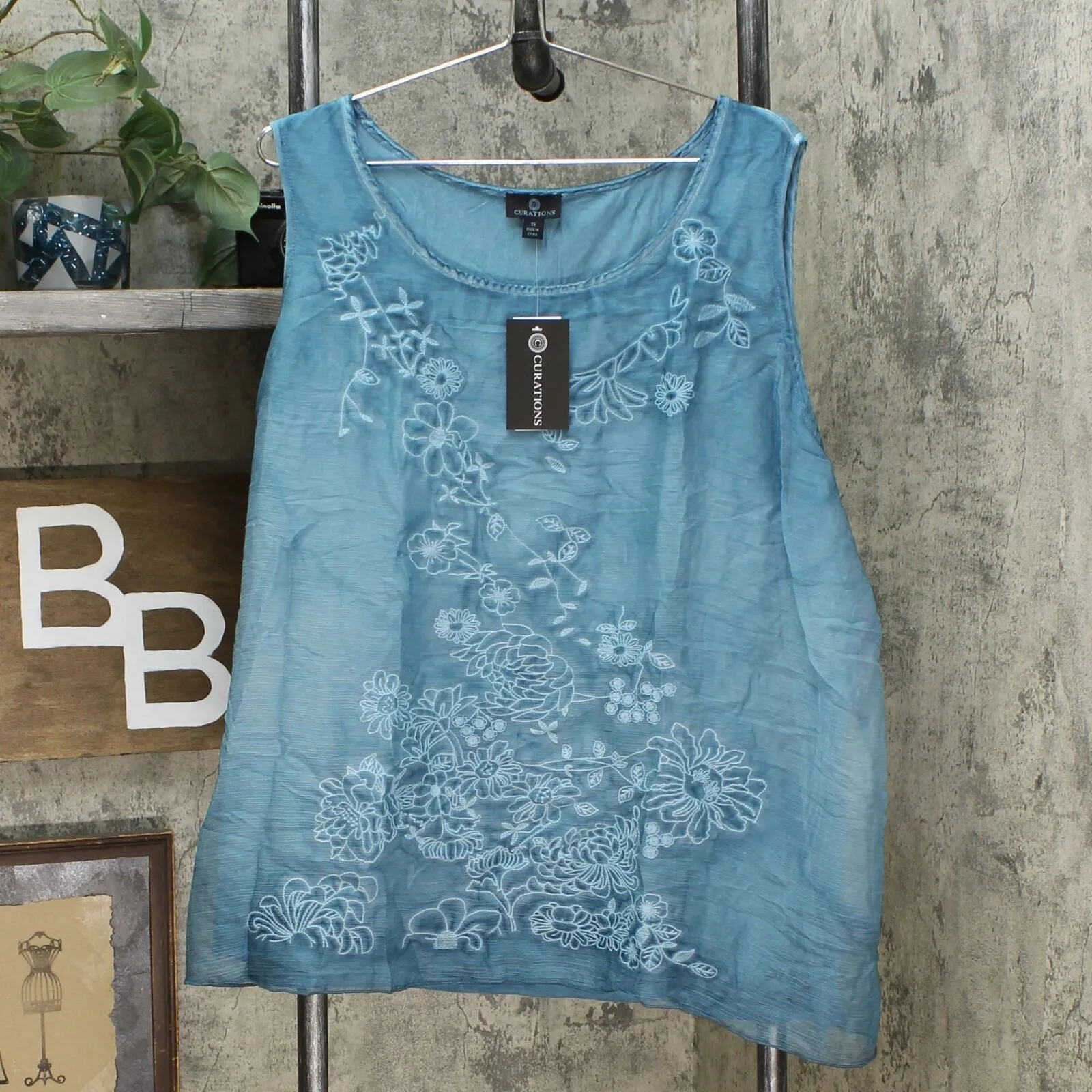 Curations Women's Plus Size Embroidered Tank Top Shirt