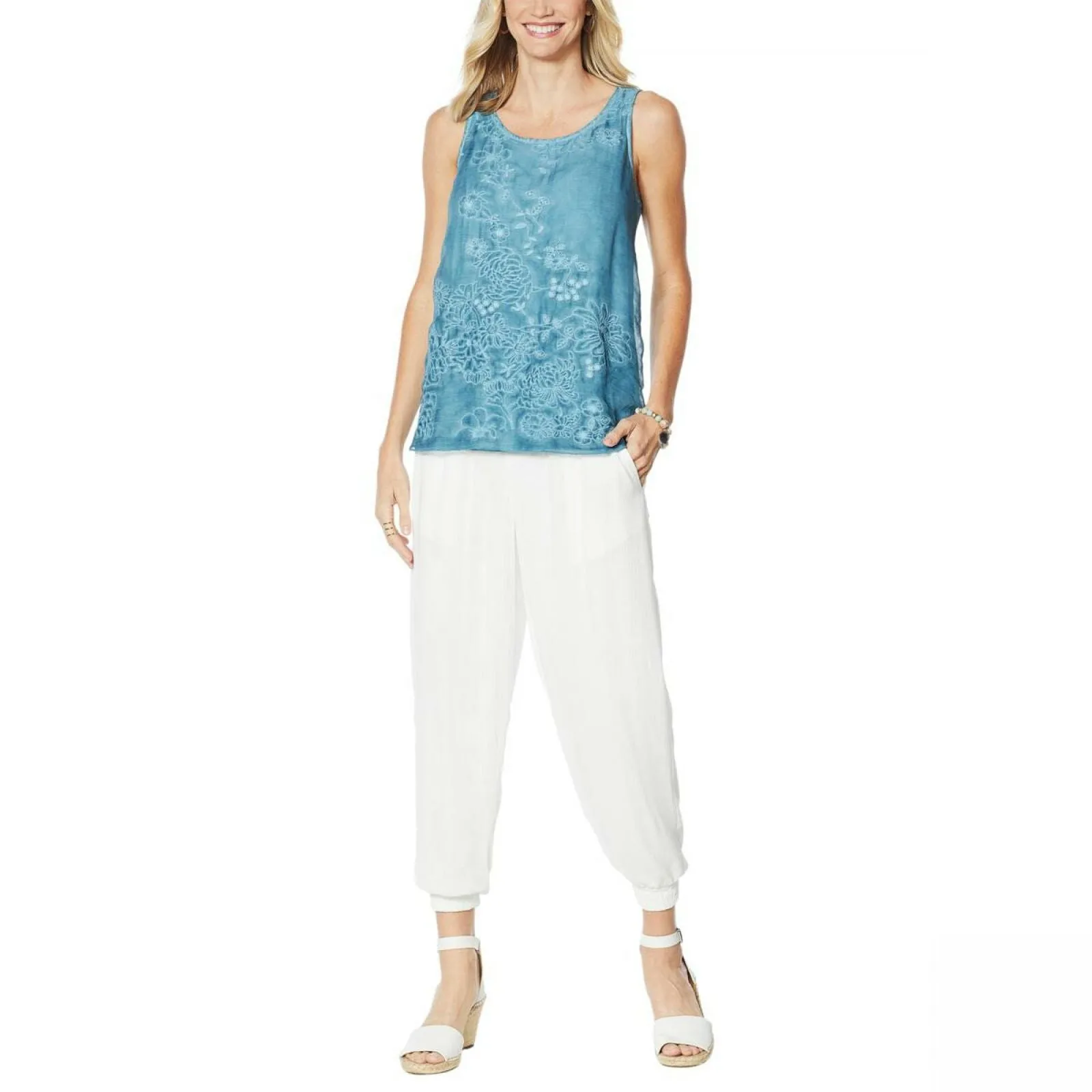 Curations Women's Plus Size Embroidered Tank Top Shirt