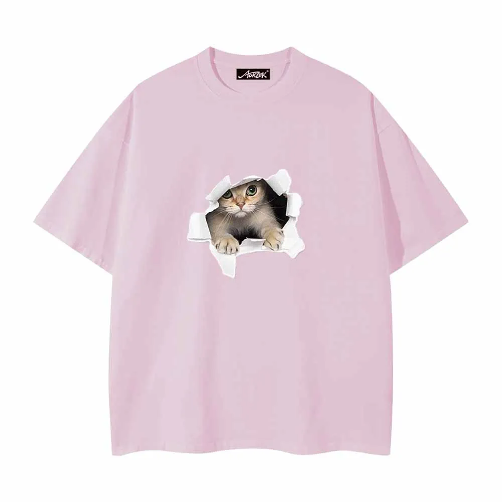 Cute Broken Wall Kitten Print T-Shirt