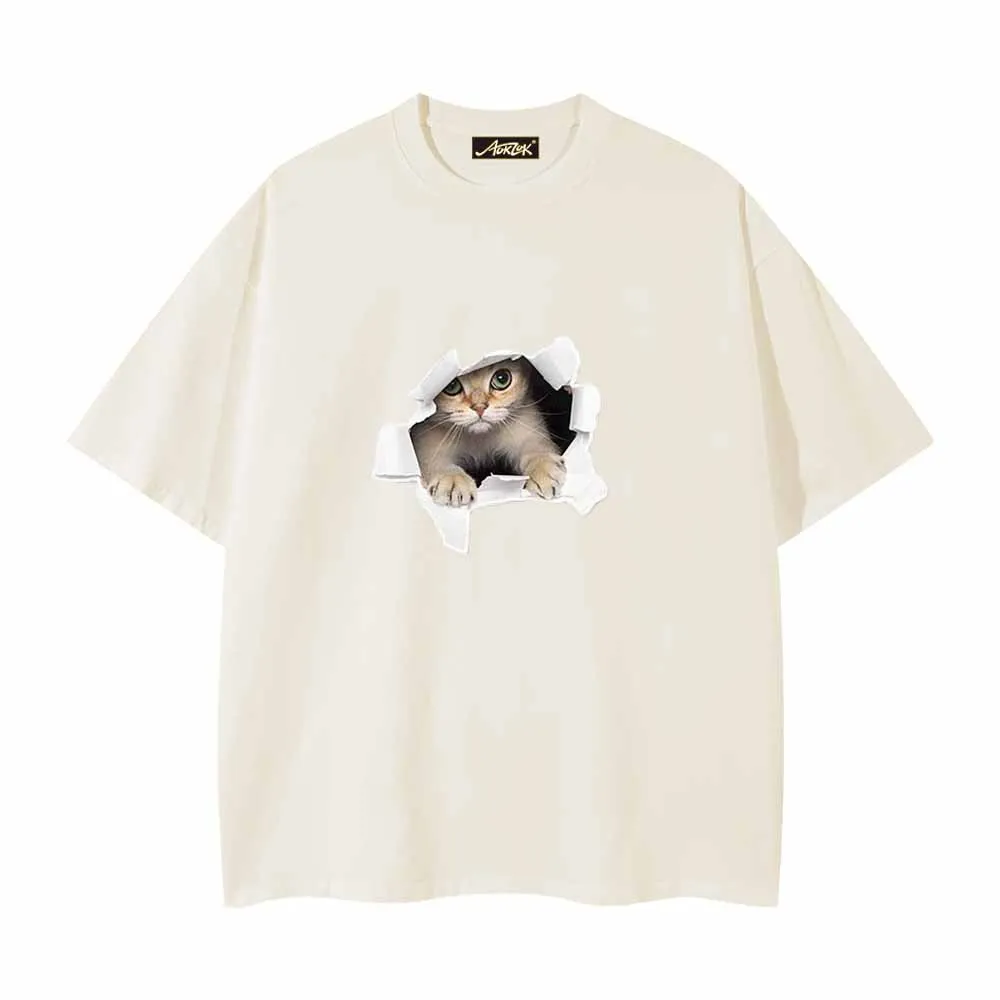 Cute Broken Wall Kitten Print T-Shirt