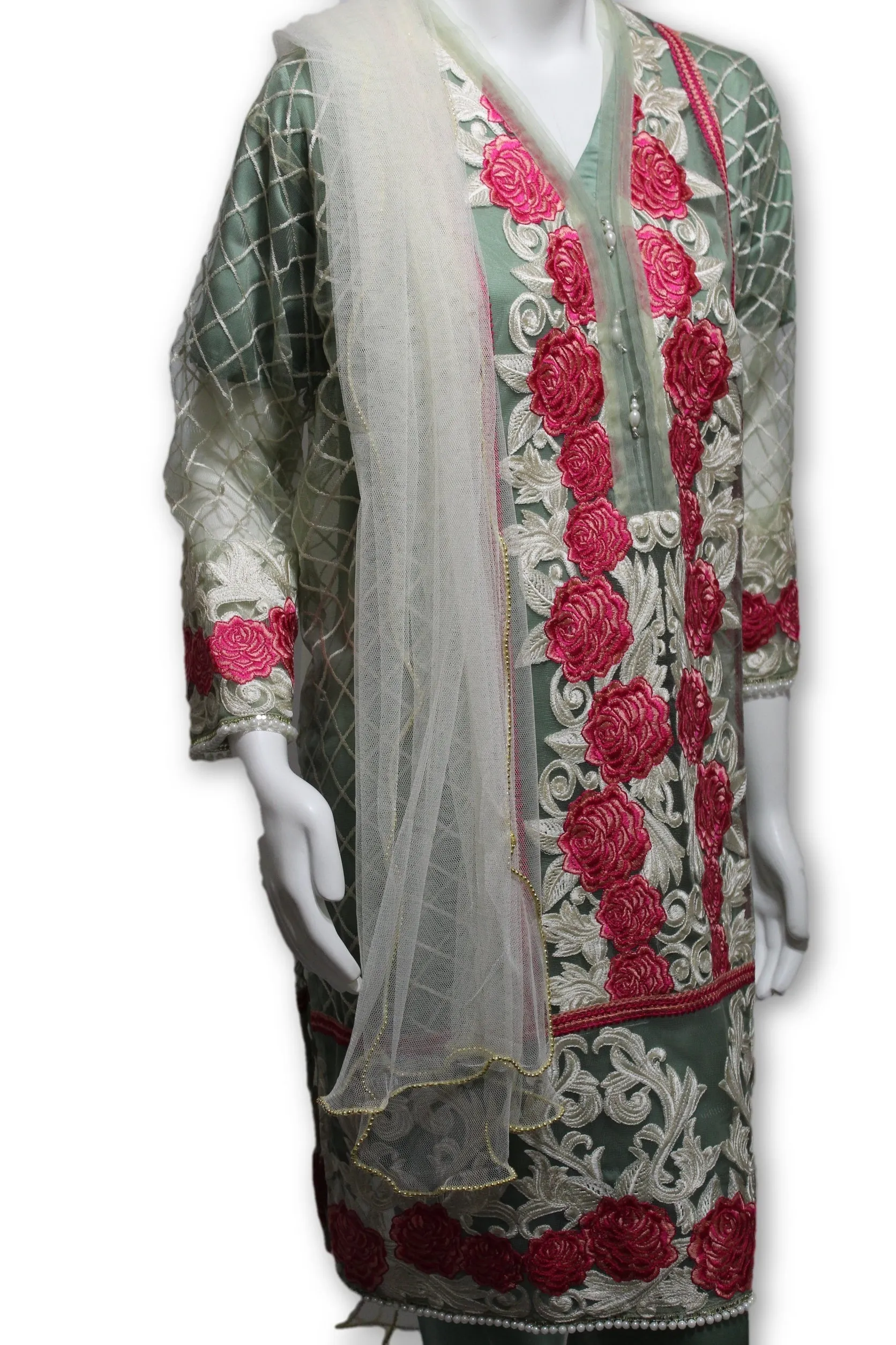 D09 Pakistani Indian Women Embroidered Organza Formal Dress