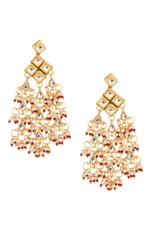 Designer Gold & White Kundan Drop Tassel Earrings