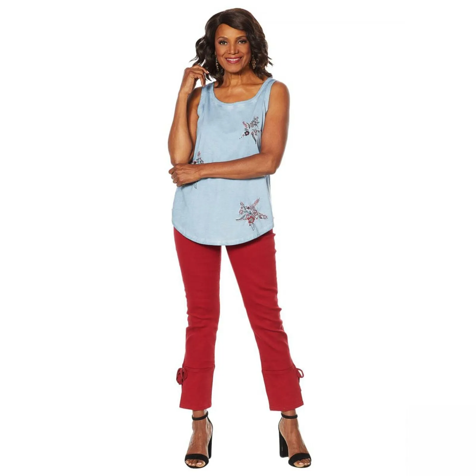 DG2 by Diane Gilman Women's Embroidered Star Tank Top Chambray Large
