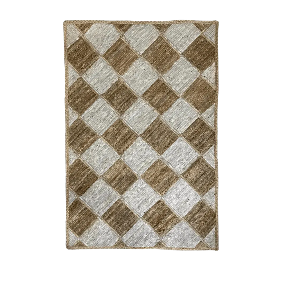 Diamond Checker Jute Rug - Natural and White