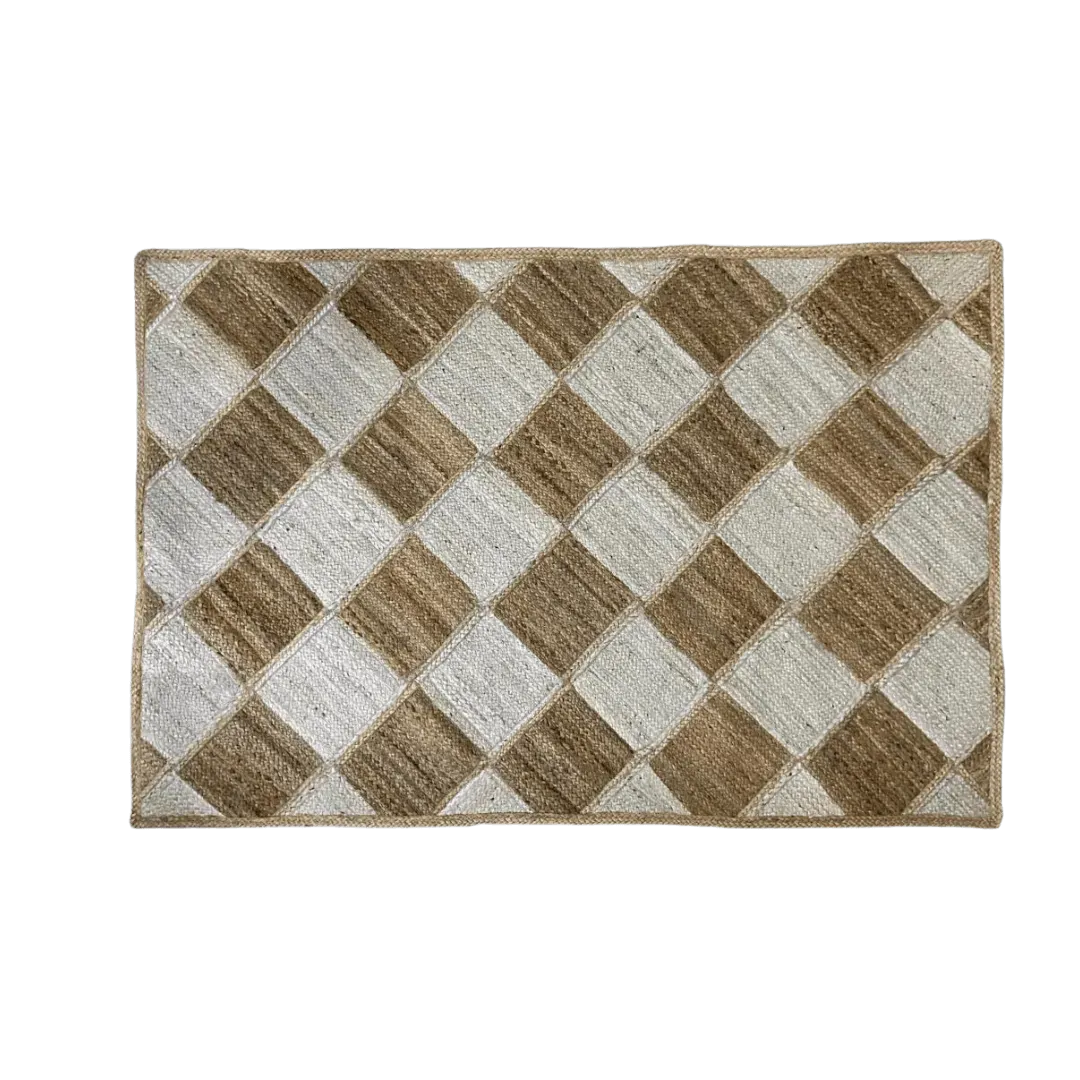 Diamond Checker Jute Rug - Natural and White