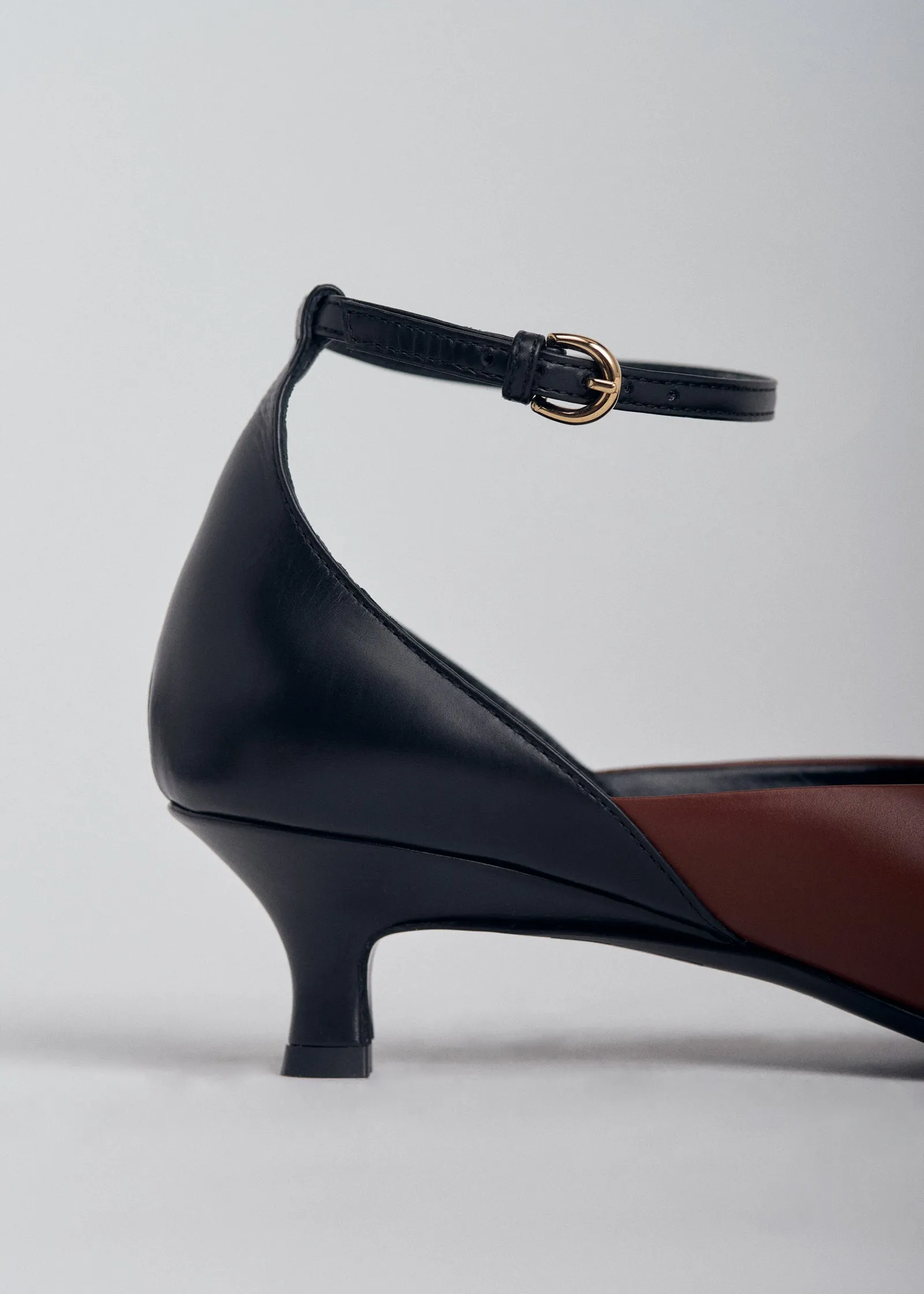 D'Orsay Kitten Heel in Leather - Chestnut
