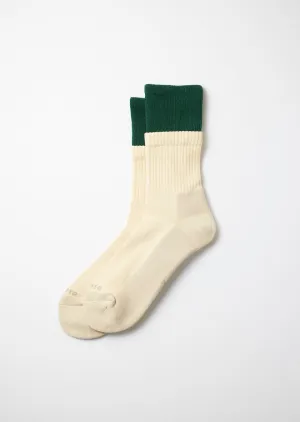 Double Layer Crew Socks - Green Ivory