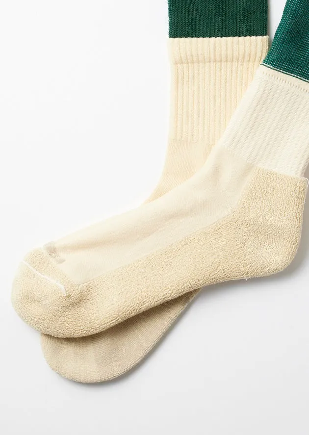 Double Layer Crew Socks - Green Ivory
