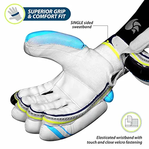 DSC Condor Ruffle Leather Cricket Batting Gloves, Mens Right (White Black)