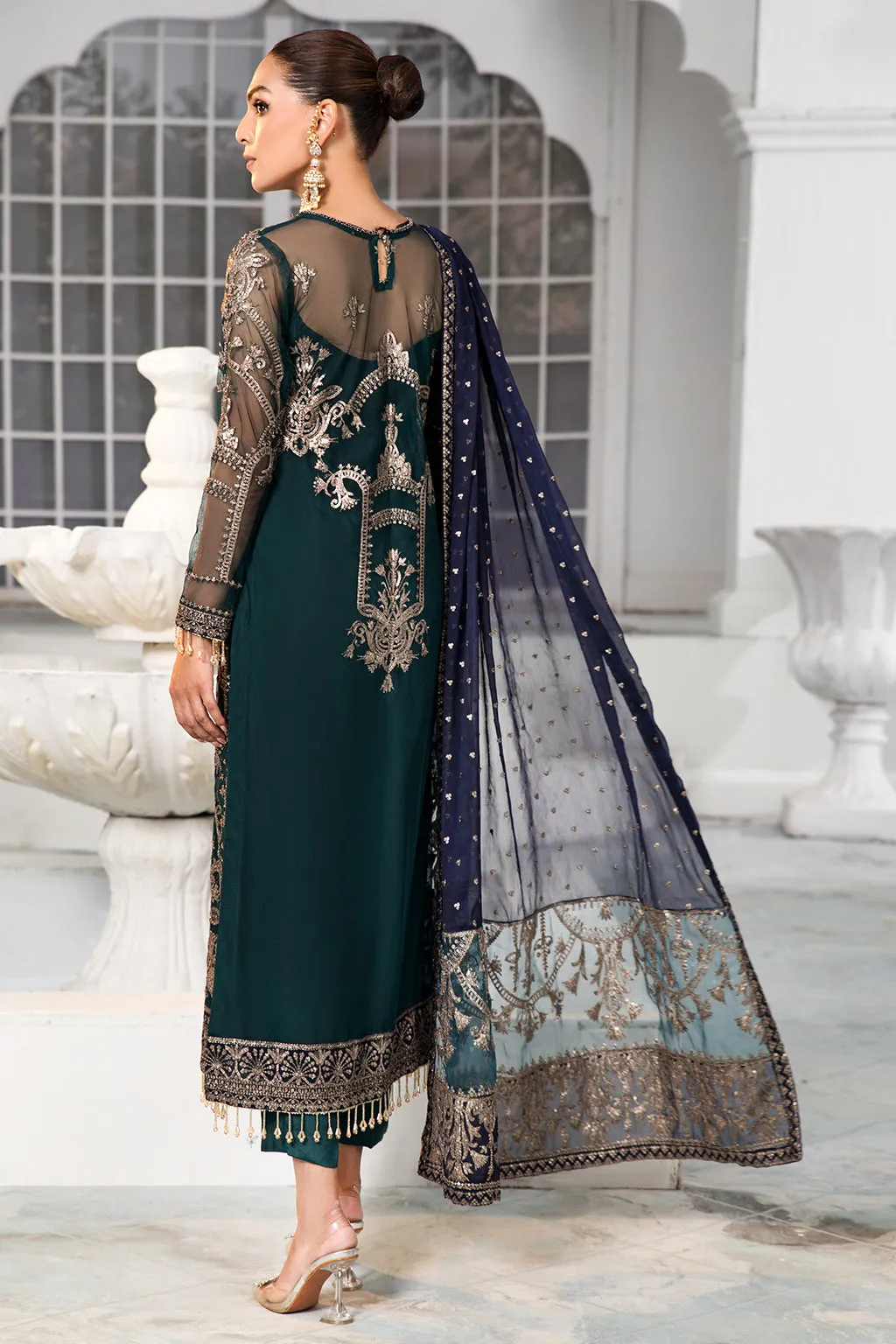 Embellished Green Pakistani Salwar Kameez Trouser Dresses