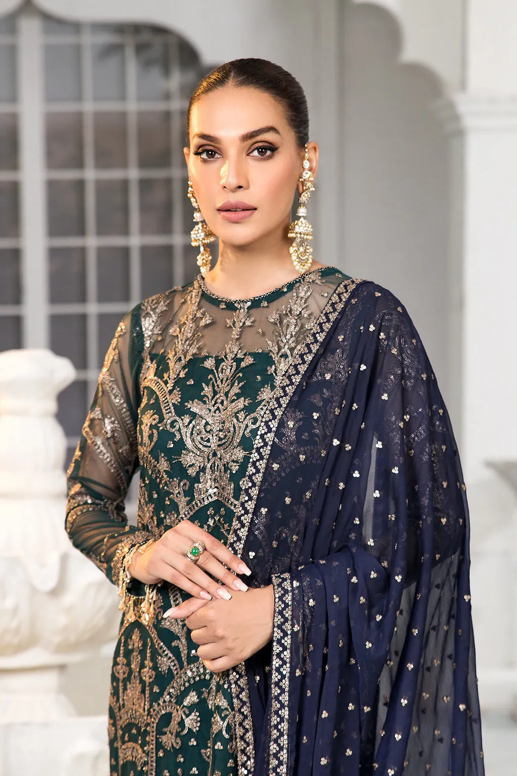 Embellished Green Pakistani Salwar Kameez Trouser Dresses