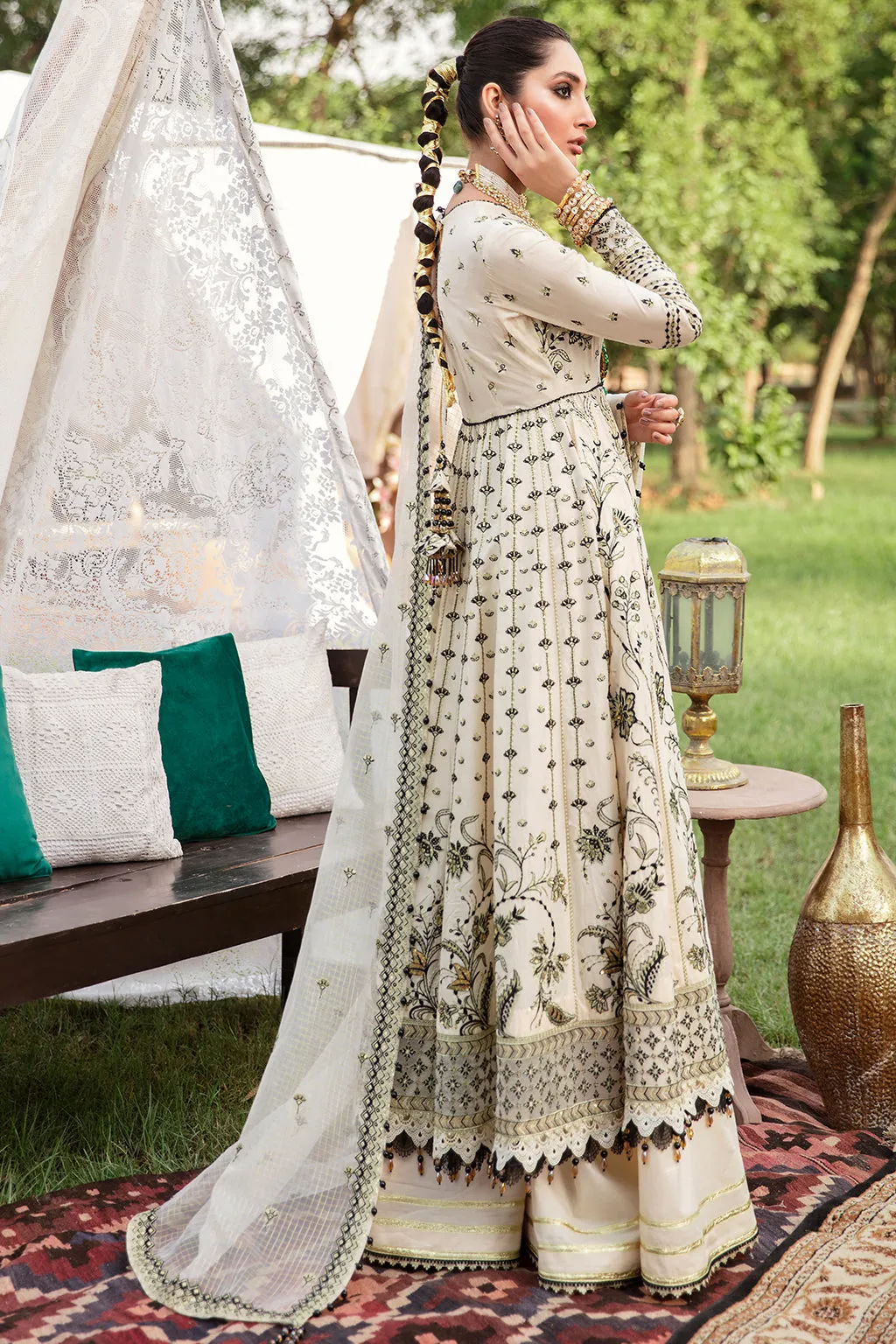 Embellished Long Pishwas Pakistani Party Dress for Ladies