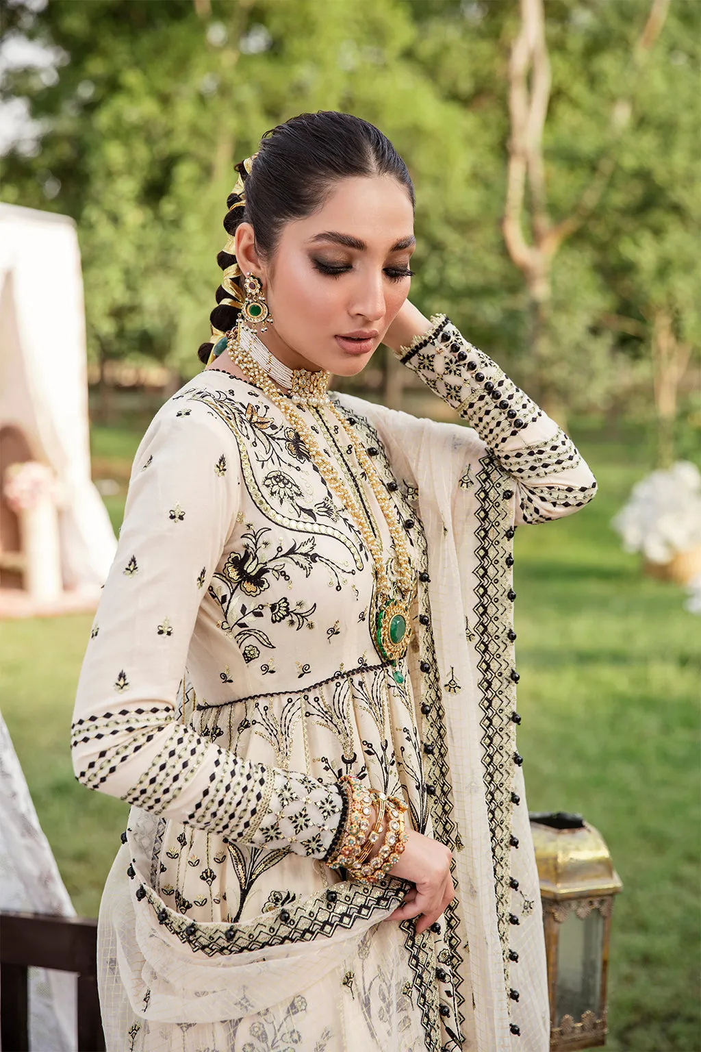 Embellished Long Pishwas Pakistani Party Dress for Ladies