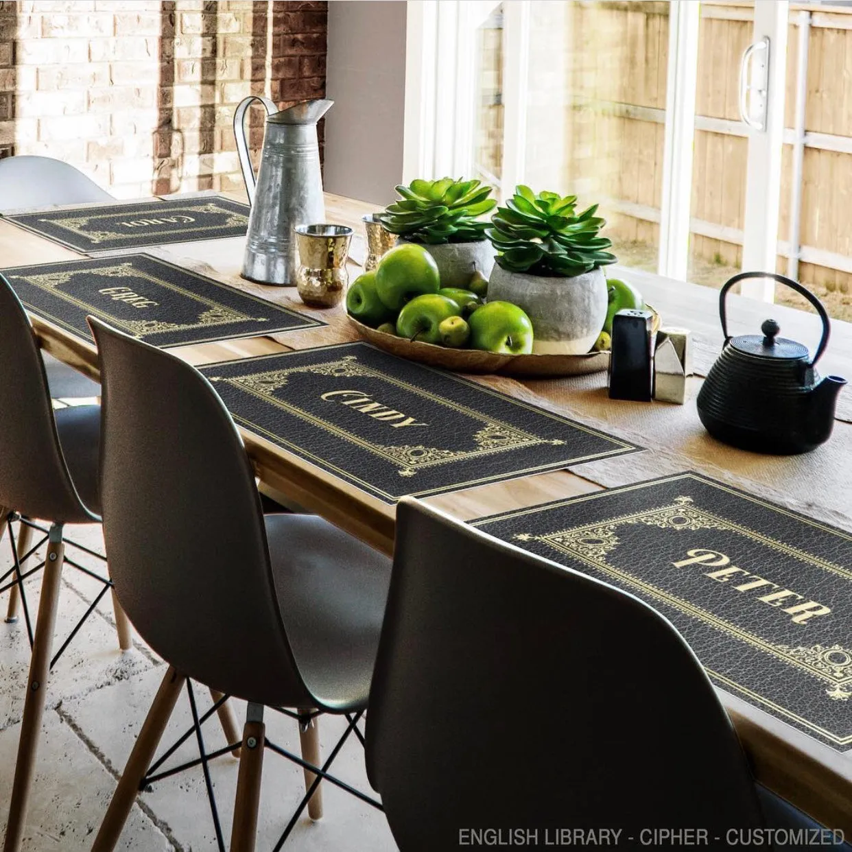 English Library "Cipher" Customized Vinyl Mat - Spicher & Co.
